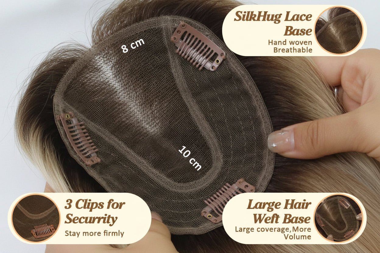 Swiss Lace 100% Human Hair Topper. Remy Human Hair. Clips Ins Extensions