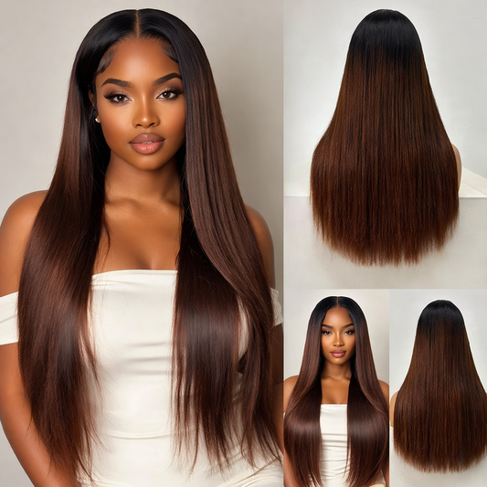 100% Raw Donor Hair Bone Straight Lace Wig 300 Density Double Drawn Ombre Straight Hair HD Lace Closure Wig Glueless Wear And Go