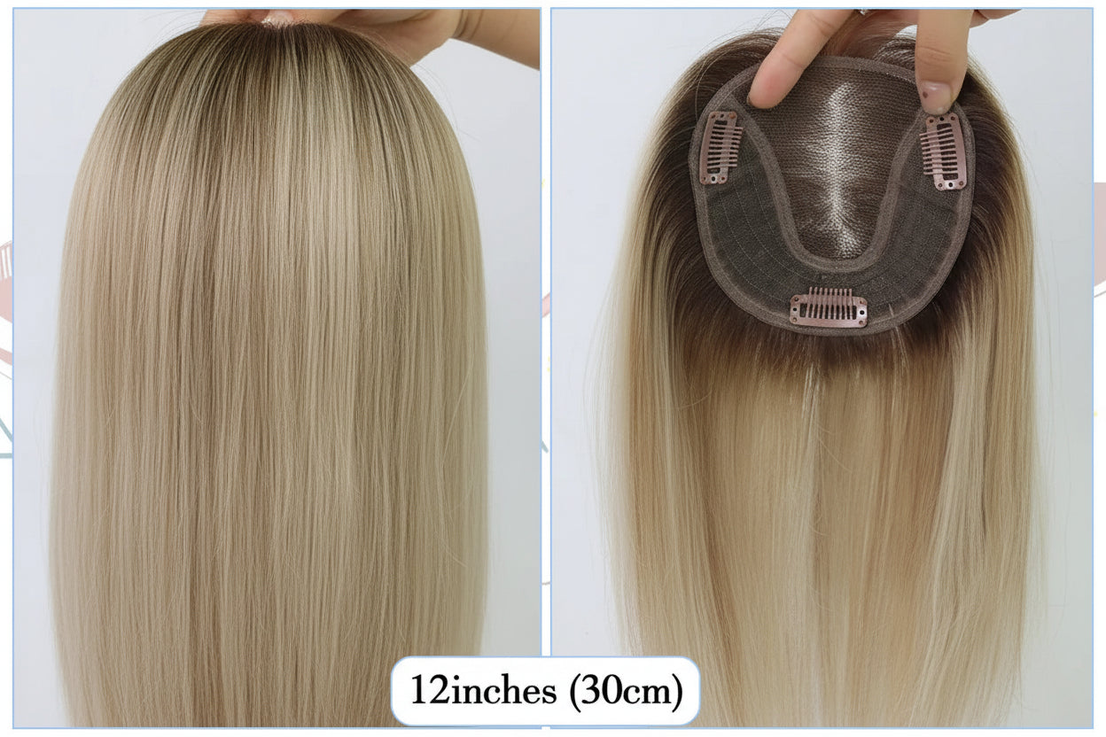 Swiss Lace 100% Human Hair Topper. Remy Human Hair. Clips Ins Extensions