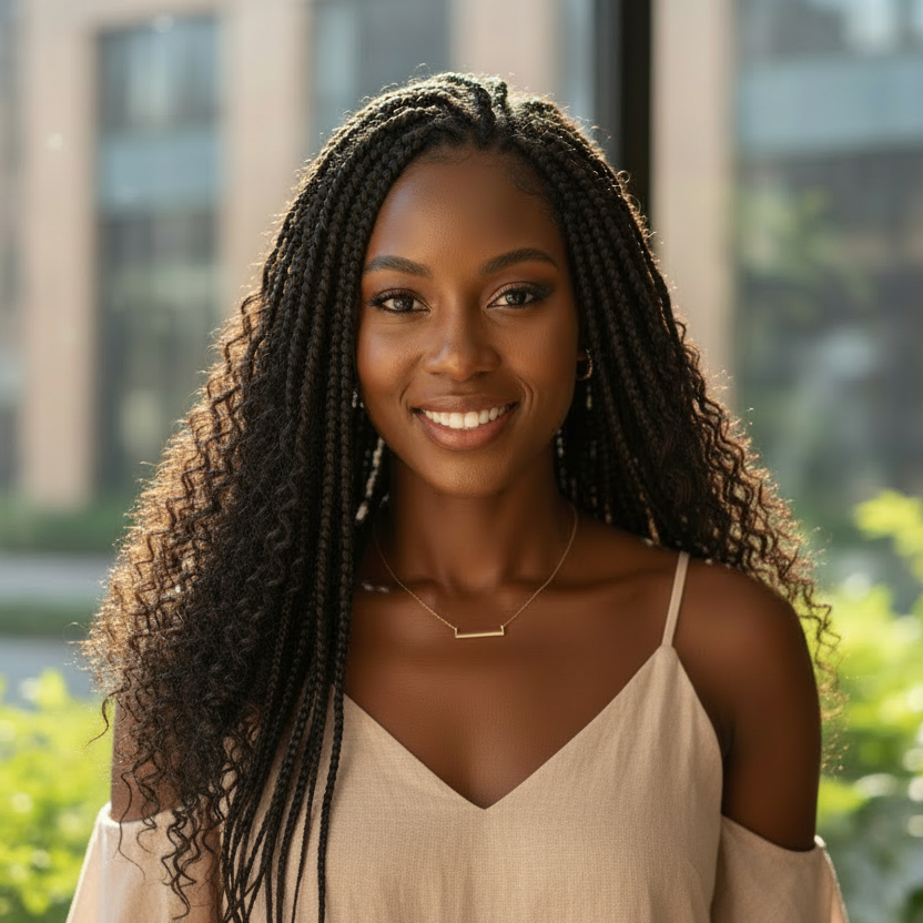 make her skin tone lightly darker and her outfit colours nude